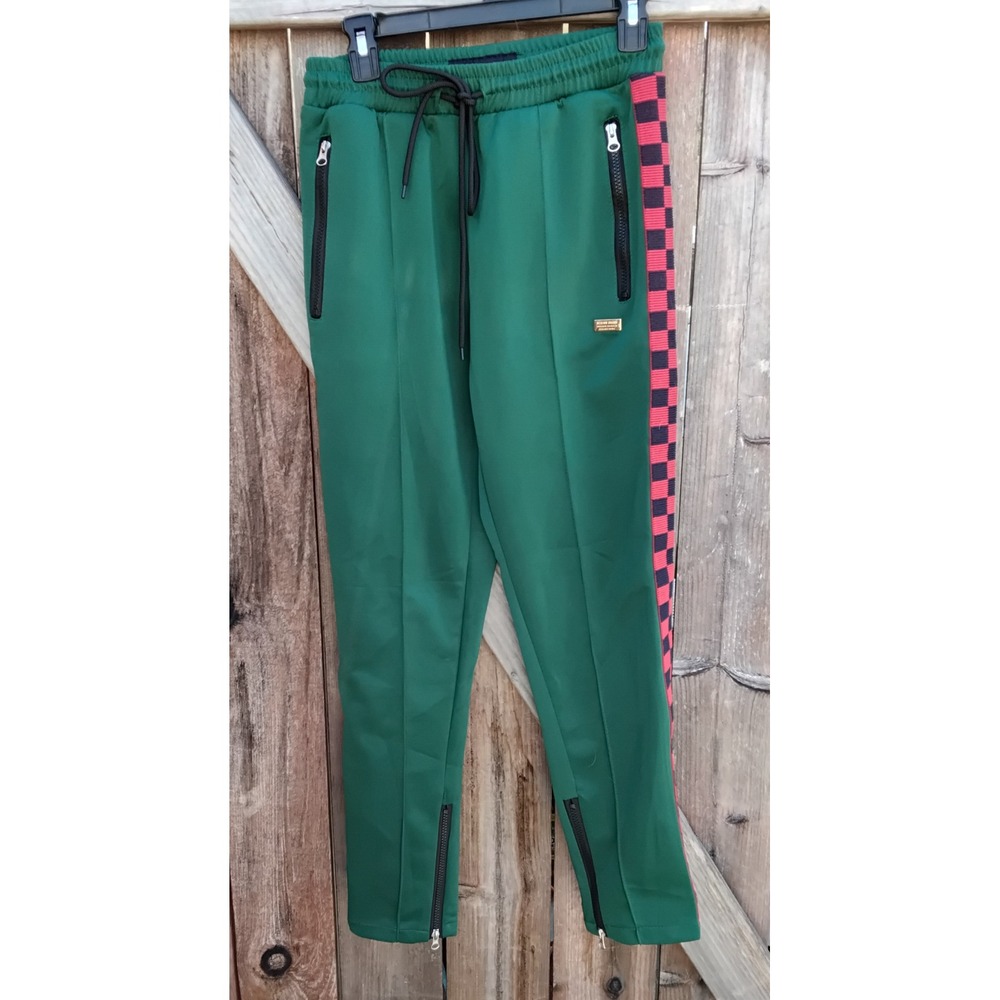Reason Brand Green Track Pants Checkered Side Stripe Joggers Small